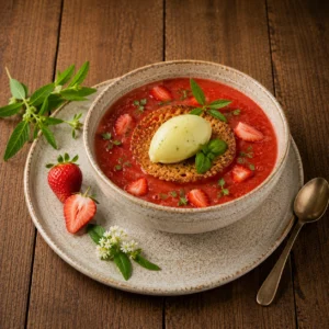 Soupe froide de fraises gariguettes à la verveine